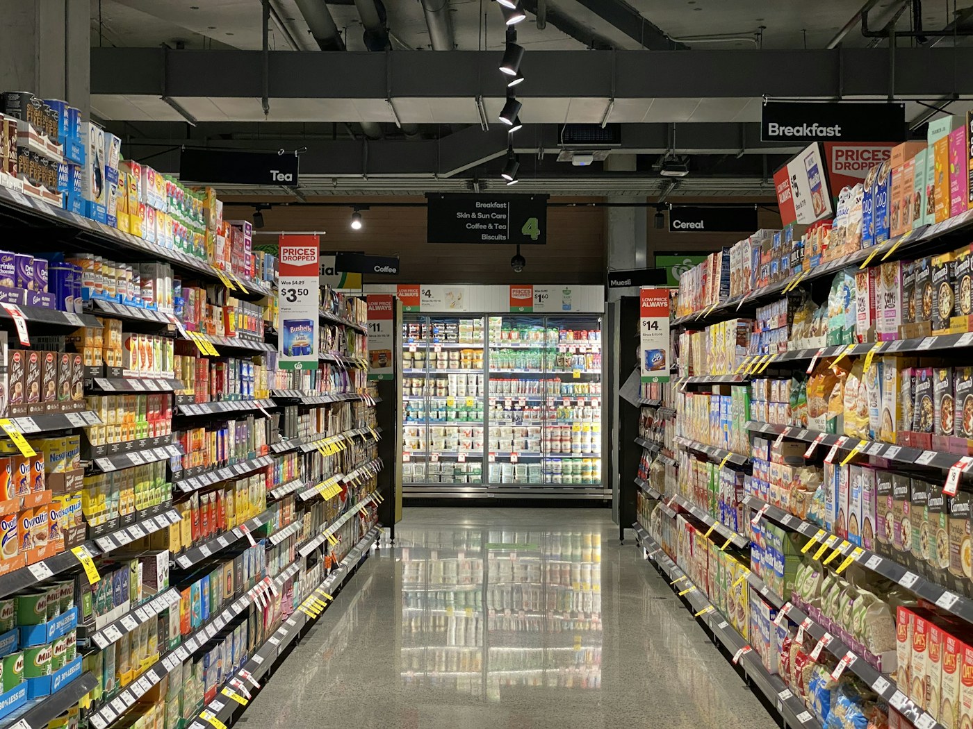 Retail grocery shelves illustrating FMCG distribution